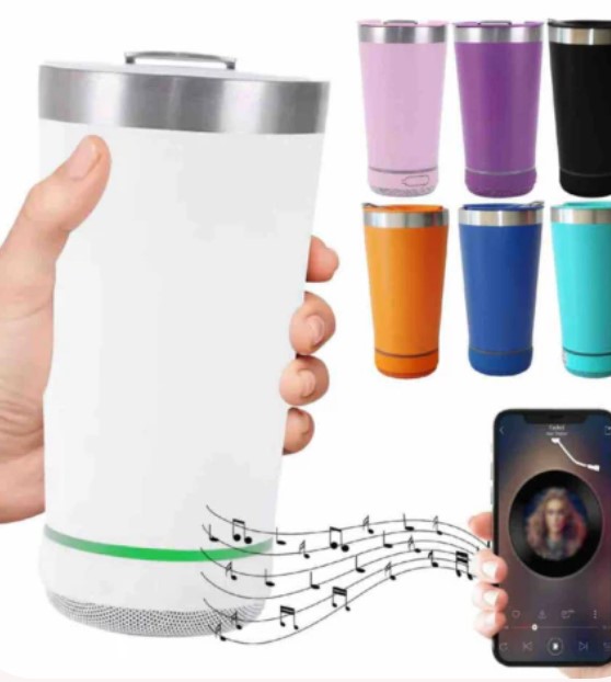 VASO TERMICO CON PARLANTE BLUETOOTH DESMONTABLE SIMIL STANLEY VARIOS COLORES