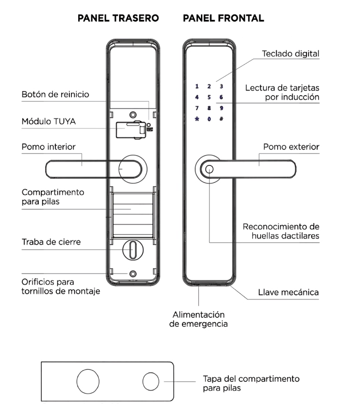 Novohome Nh-Sl35 Cerradura Electronica Inteligente Novohome Digital Smart Lock Huella Dactilar + Aplicacion + Tarjeta De Acceso + Contraseña + Llave De Emergencia