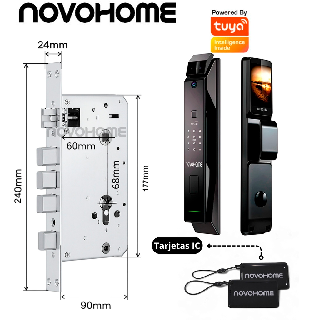 Novohome Nh-Sl45 Cerradura Electrónica Inteligente Digital Biométrica Smart Lock Con Reconocimiento Facial 3d + Huella Dactilar 9 Funciones