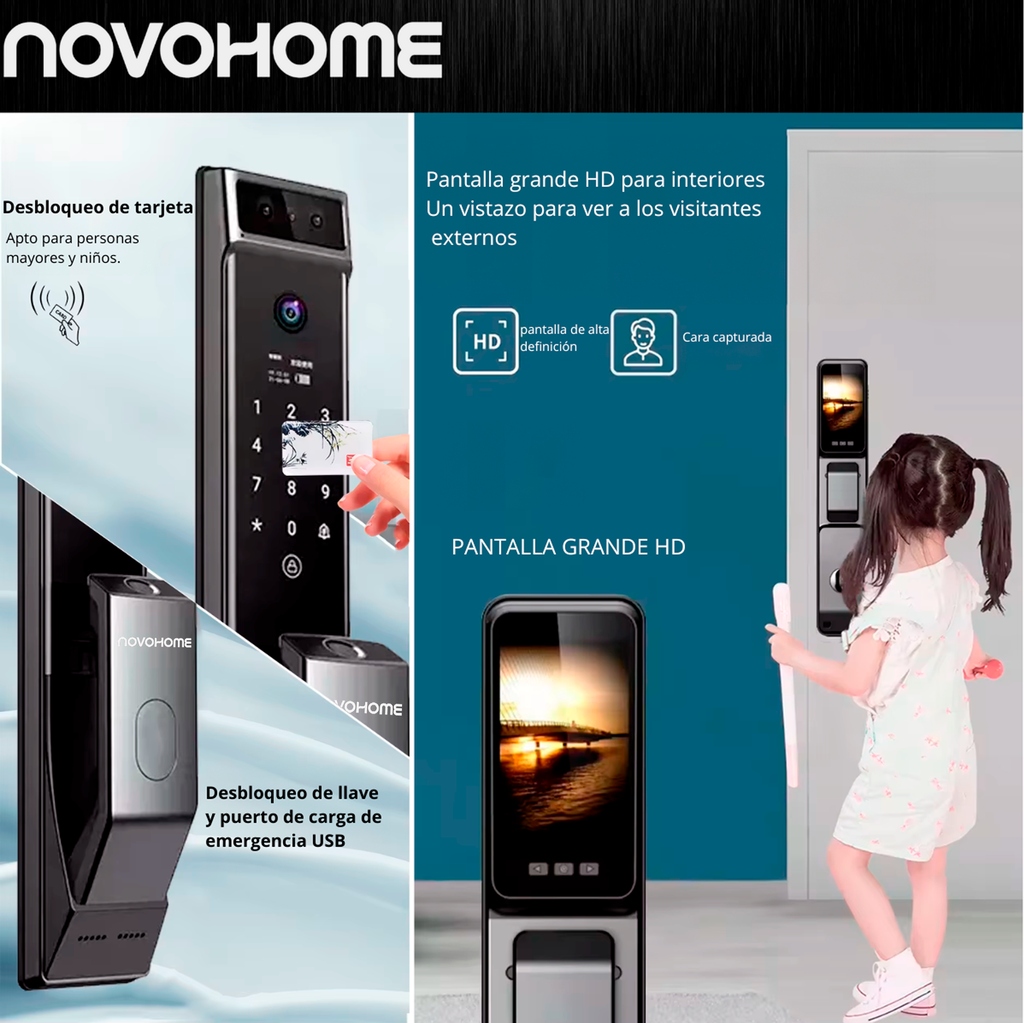 Novohome Nh-Sl55 Cerradura Electronica Inteligente Digital Smart Lock Reconomiento Facial 3d Huella Dactilar Tarjeta Aplicacion 