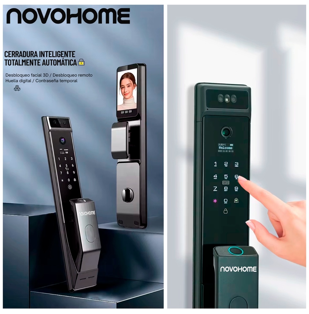 Novohome Nh-Sl55 Cerradura Electronica Inteligente Digital Smart Lock Reconomiento Facial 3d Huella Dactilar Tarjeta Aplicacion 