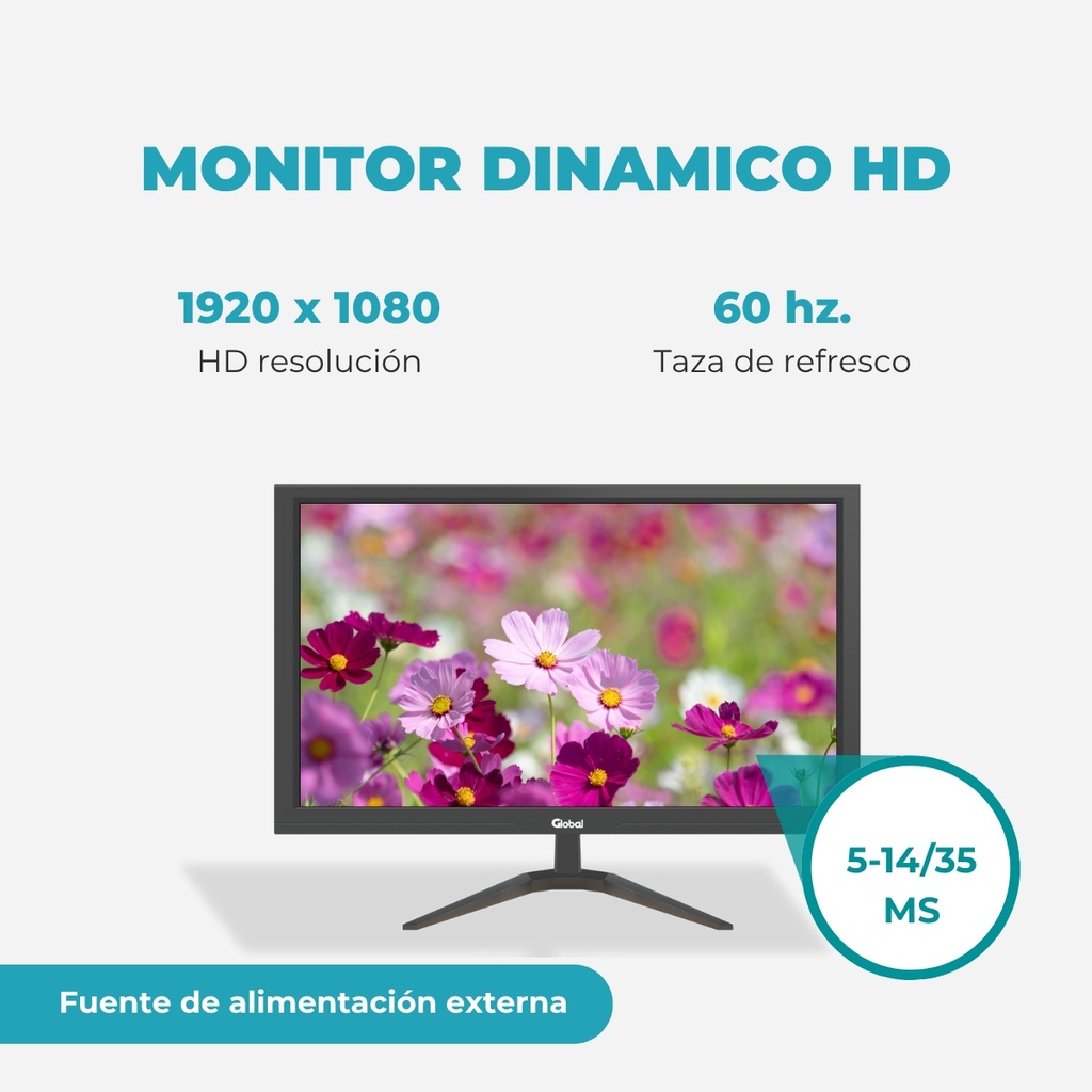 Global Monitor 23.6" Full Hd 60Hz Oficina Negro Base V  Vga Hdmi 