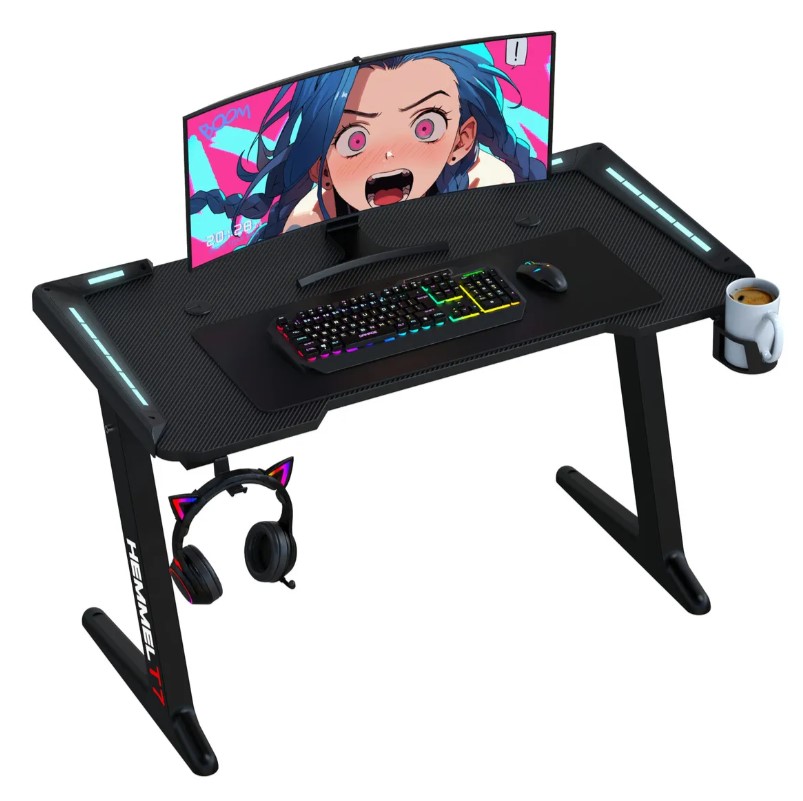 Gtc Escritorio Gamer Con Luz Rgb 120Cm X 73Cm X 60Cm + Combo Teclado Y Mouse Cbg-025N + Auricular Hsg-198 + Pad Mouse Pad-100R  Todo En 1