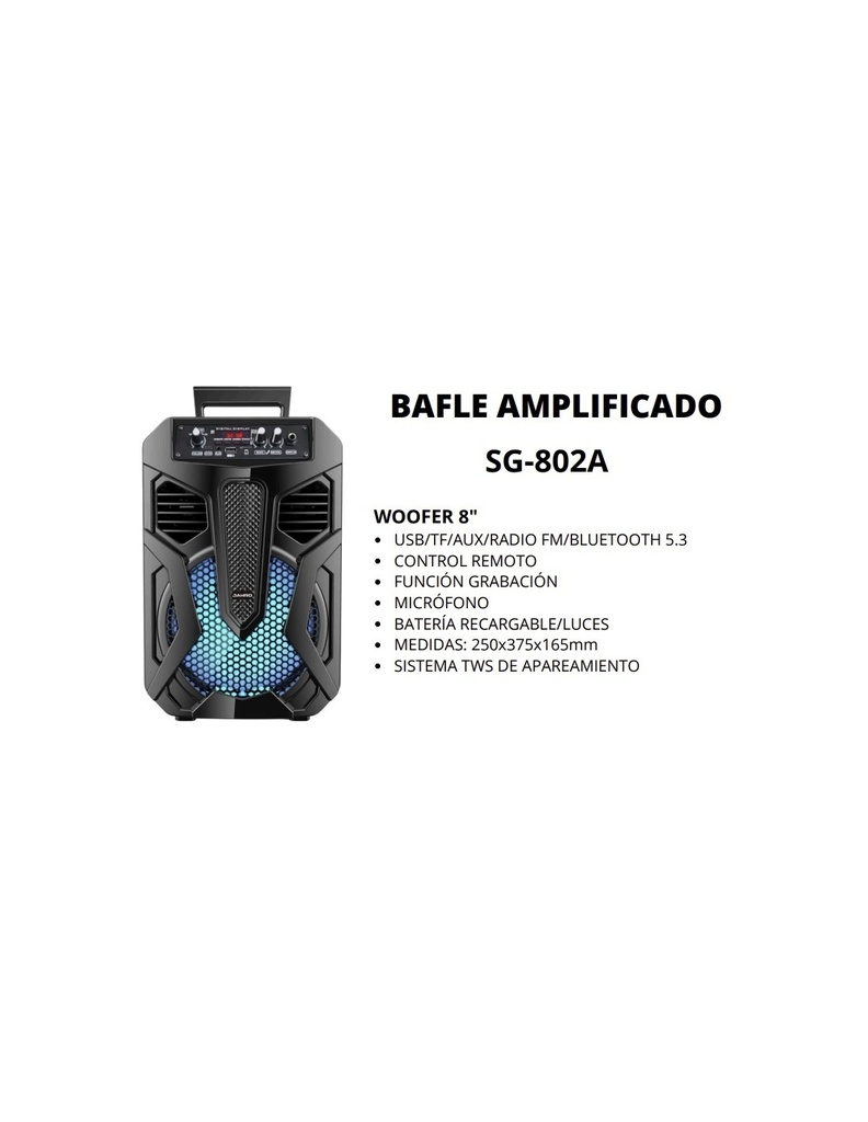 Jahro Parlante Bluetooth 5.3 Woofer Activo 8" Usb/Bt/Aux/Fm Con Micrófono