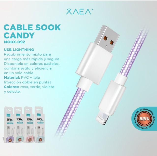 Xaea Cable usb a lightning modx-092 sook candy rosa reforzado largo 1mts