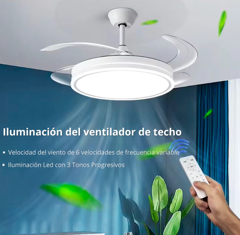 Novohome NH-VTR500 Ventilador de Techo con Luz Led aspas retractil y control remoto