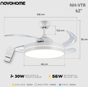 Novohome NH-VTR500 Ventilador de Techo con Luz Led aspas retractil y control remoto