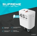 Xaea Cargador Celular 220V Supreme 5A 45W Tipo C Pd + Usb Mod504