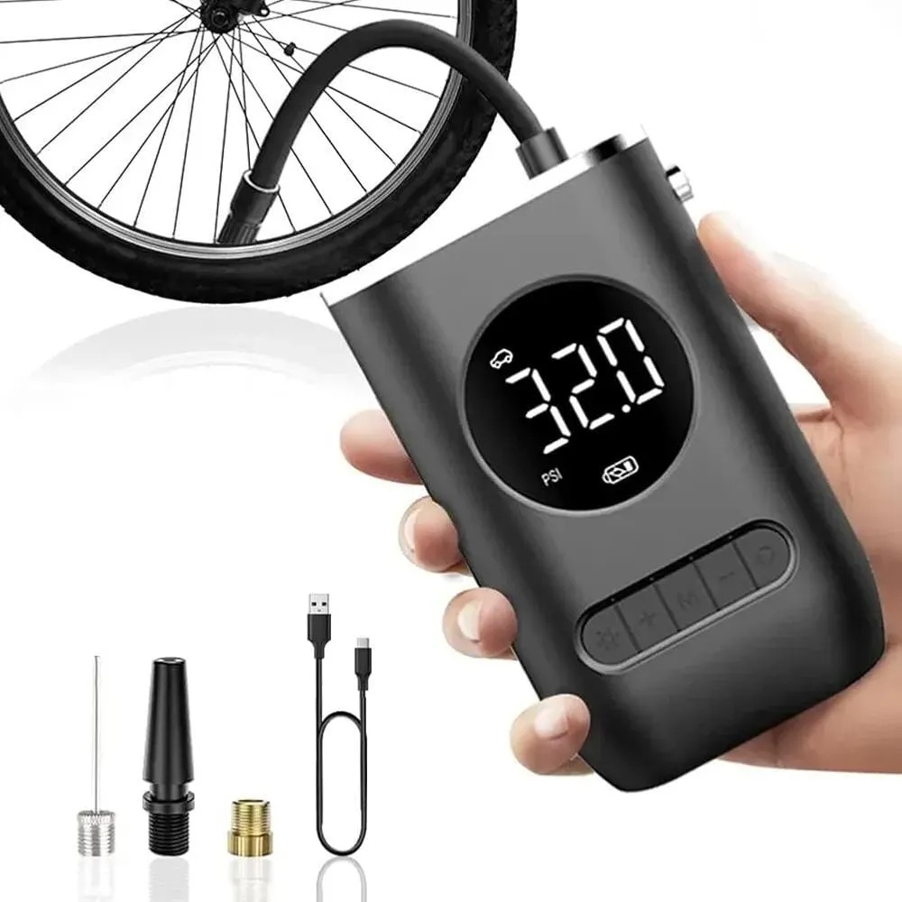Inflador Compresor Portatil Recargable Linterna Usb 4000 Mah Psi 150 Max. 80W Negro