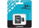 MICROSD 64GB CLASE 10 KINGSTON CANVAS GO PLUS U3 V30 A2 4K 200MB CON ADAPTADOR A SD