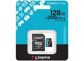 MICROSD 128GB CLASE 10 KINGSTON CANVAS GO PLUS U3 V30 A2 4K 200MB CON ADAPTADOR A SD