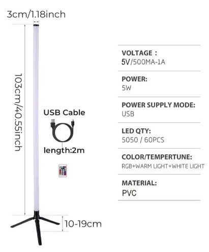 Jahro jhl-04 Barra Led Audioritmica con control remoto y App Efectos luz led Esquinero altura 104cm