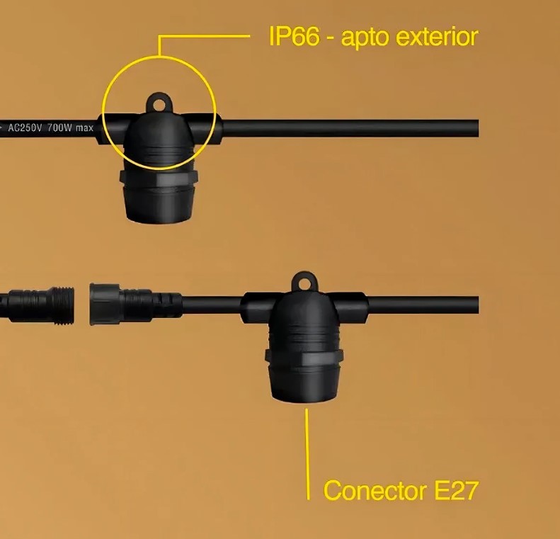 Etheos Guirnalda Deluxe Termosellada 10 Metros Con 10 Portalamparas + 10 Lamparas Gota Calido