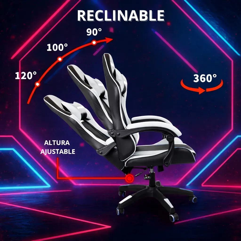 Silla gamer novohome con apoya pies black and white gc1003