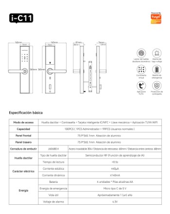 Imodo Cerradura Smart I-C11 Wifi Bluetooth Con Contraseña Huella Alarma App Impermeable Reforzada