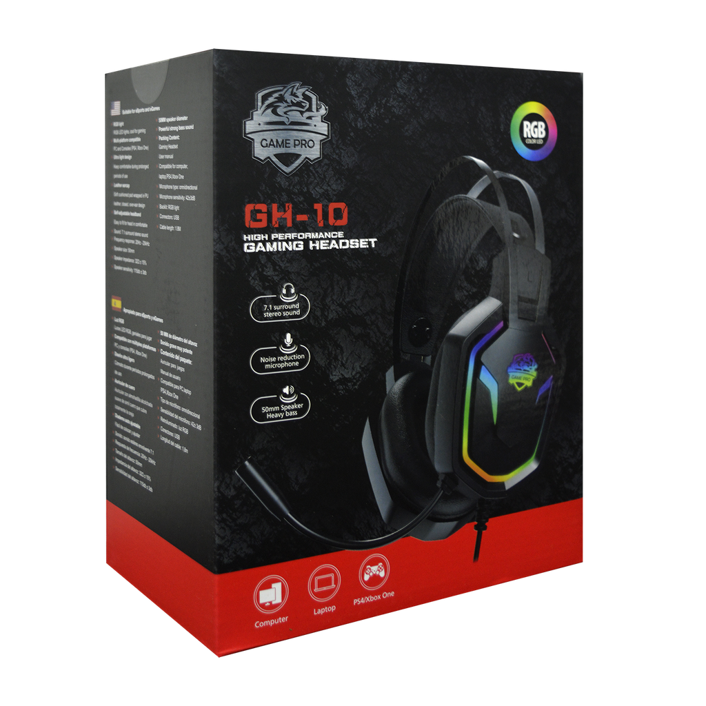 GAMEPRO HEADPHONE AURICULAR GAMING 7.1 RGB GH-10 PC PS4