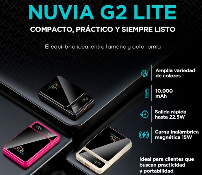 Xaea Power Bank Nuvia G2 Lite 10.000 MAH carga rapida , Carga por cable o inalambrica