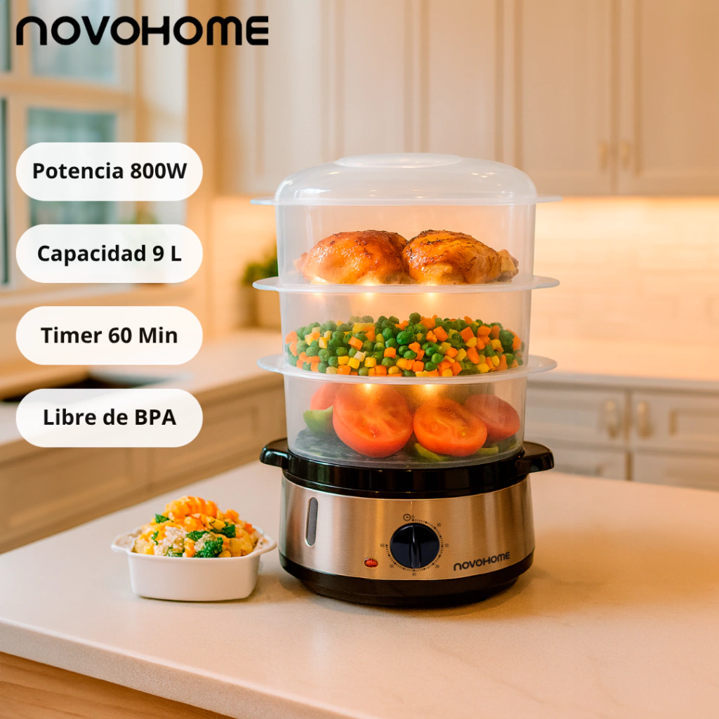Novohome vaporera de 3 niveles 800w nh-vp300