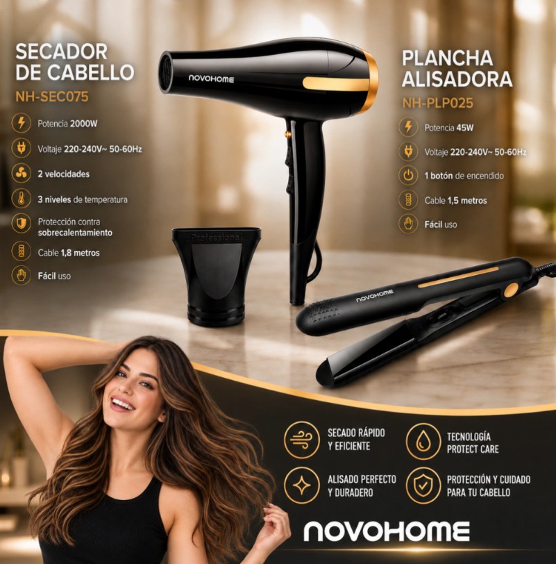 Novohome NH-BeautyPro Set Pack planchi + secador