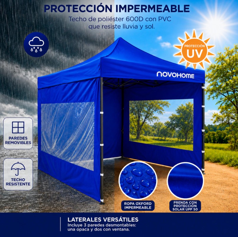 Novohome NH-GZb420-A Gazebo Plegable Reforzado 3X3 Mts Novohome C/Paredes Ventana