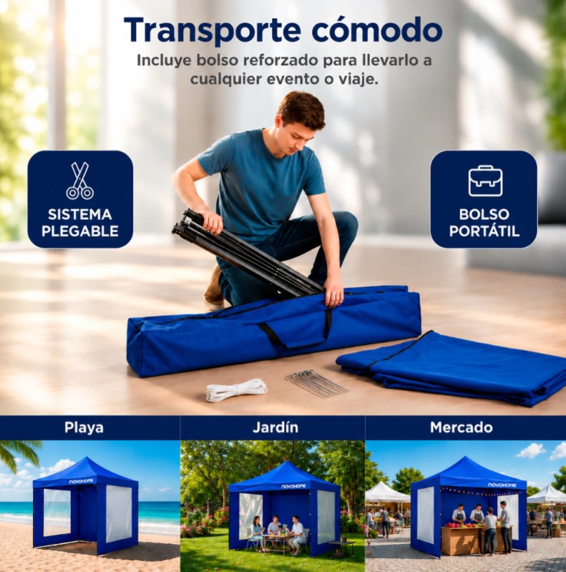 Novohome NH-GZb420-A Gazebo Plegable Reforzado 3X3 Mts Novohome C/Paredes Ventana