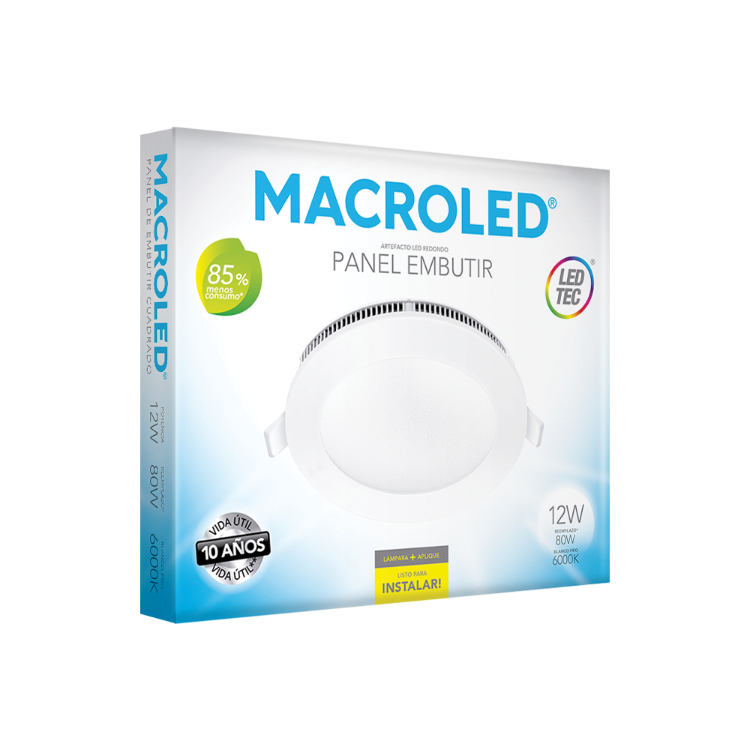 MACROLED PER12CW Panel Flat Macroled 12w - Redondo Frio 6000K embutir