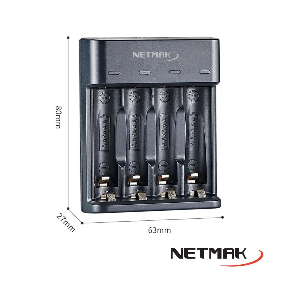 NETMAK NM-CH4 CARGADOR PILAS AA AAA USB 4 PILAS