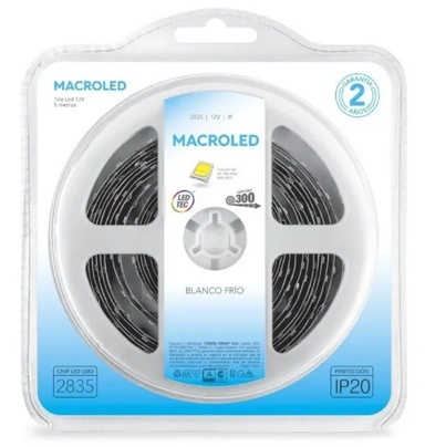 MACROLED CW-C300-FW12-IP20 - TIRA LED 2835 60W BLANCO FRIO IP20 INTERIOR DIMERIZABLE 300 LEDS 5M ROLLO