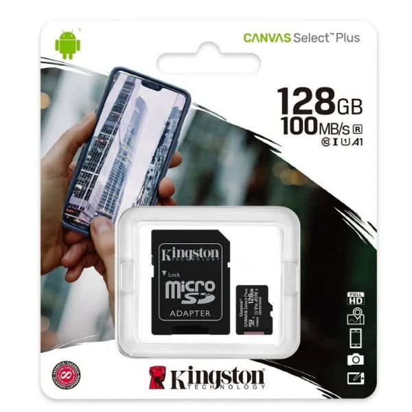 KINGSTON CANVAS SELEC PLUS - MEMORIA MICRO SD 128 GB 100 MB/S