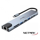 Netmak Nm-8En1 Hub Adaptador Tipo C 8 En 1 Hdmi 4K Usb 3.0 Usb C Rj45 Vga Microsd Sd