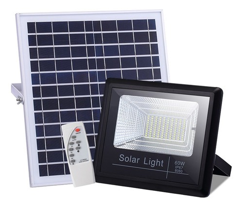 Pronext Reflector Led 60W Recargable Con Panel Solar Control Remoto Negro Luz Blanco Frio