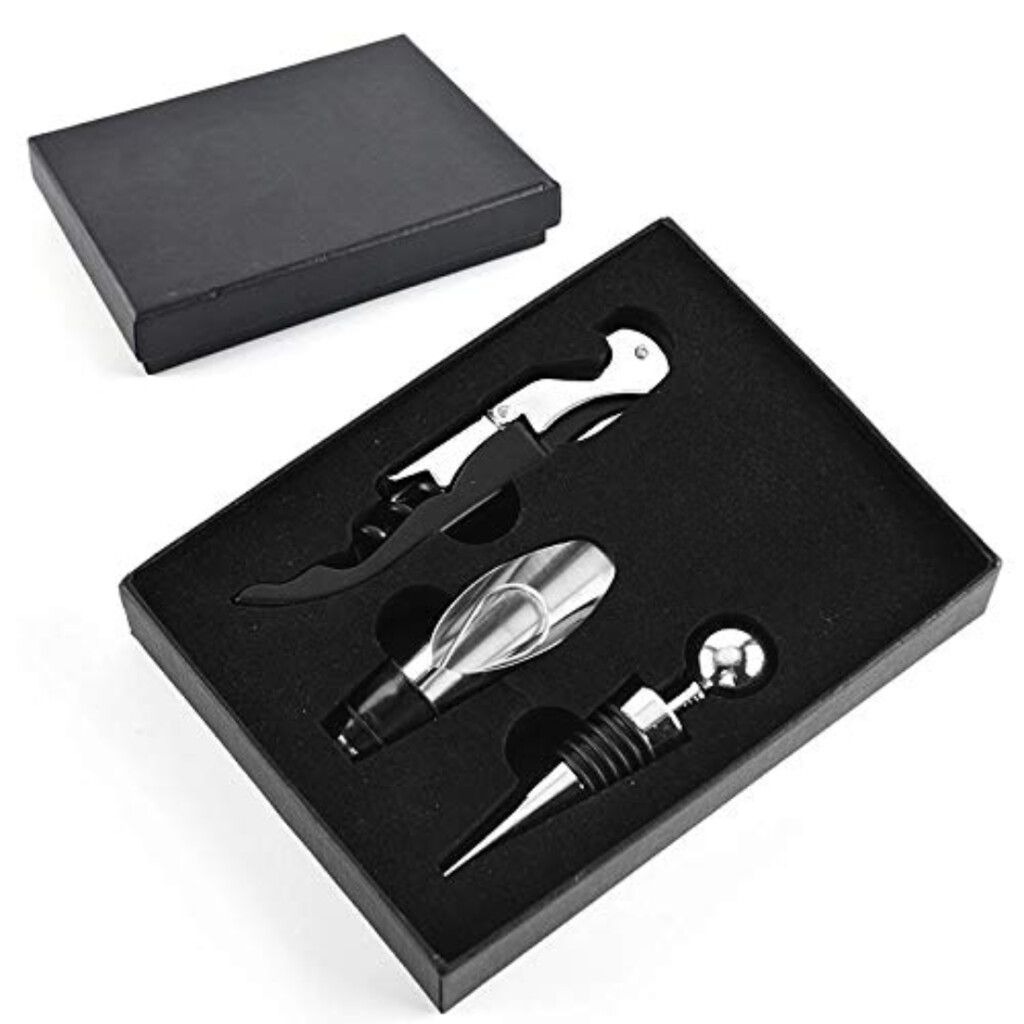Set Descorchador Vino Y Vertedor 3 Piezas Mods-798 Negro 