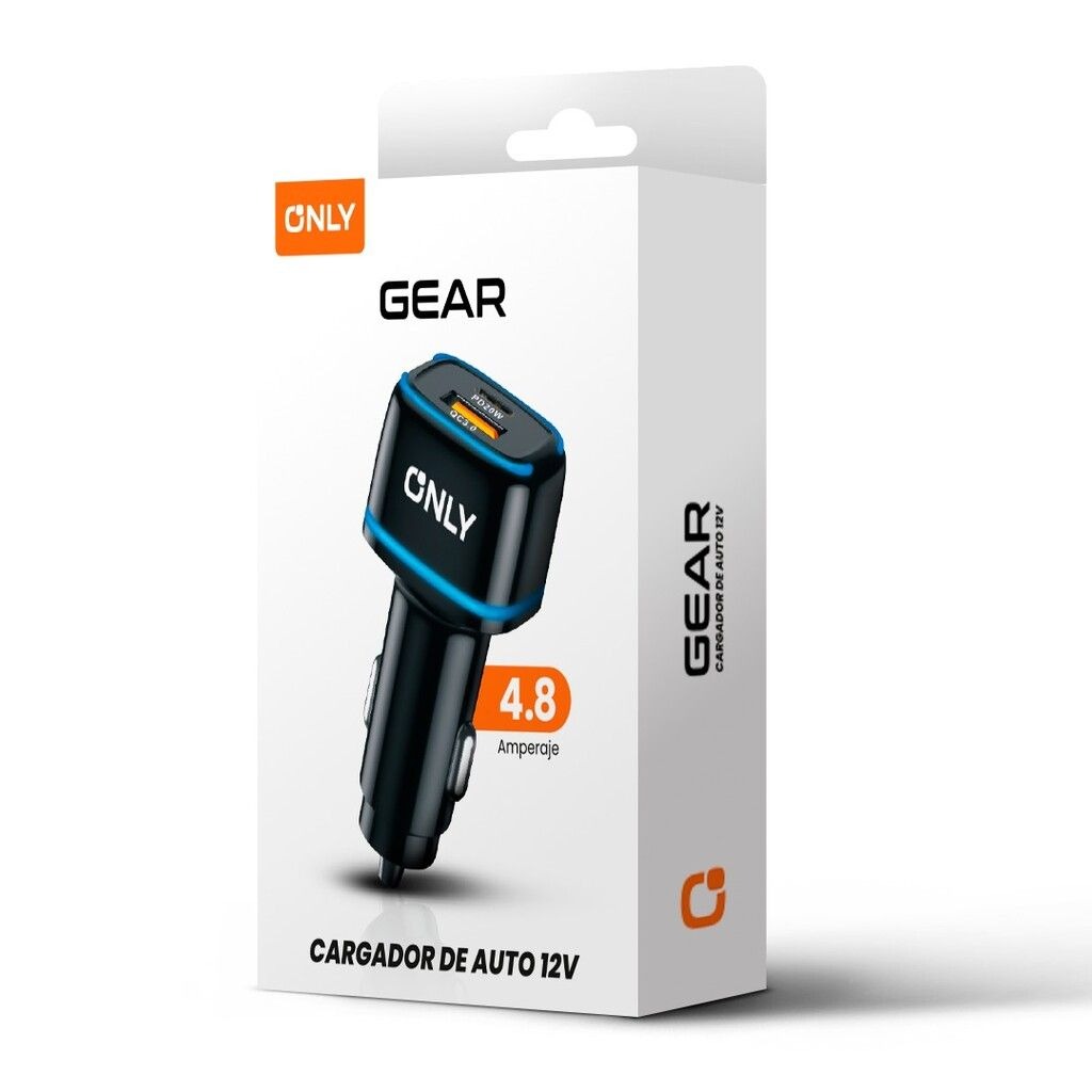 Only Cargador 12V Gear 4.8A 1 Usb + 1 Tc + Cable Tipo C Mods-504Gear 
