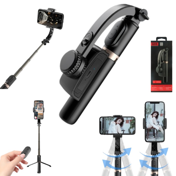 Palo Estabilizador De Imagen Y video Q08 360° Pleglable Con Disparador Bluetooth - Incluye Cable Tipo C Para Carga