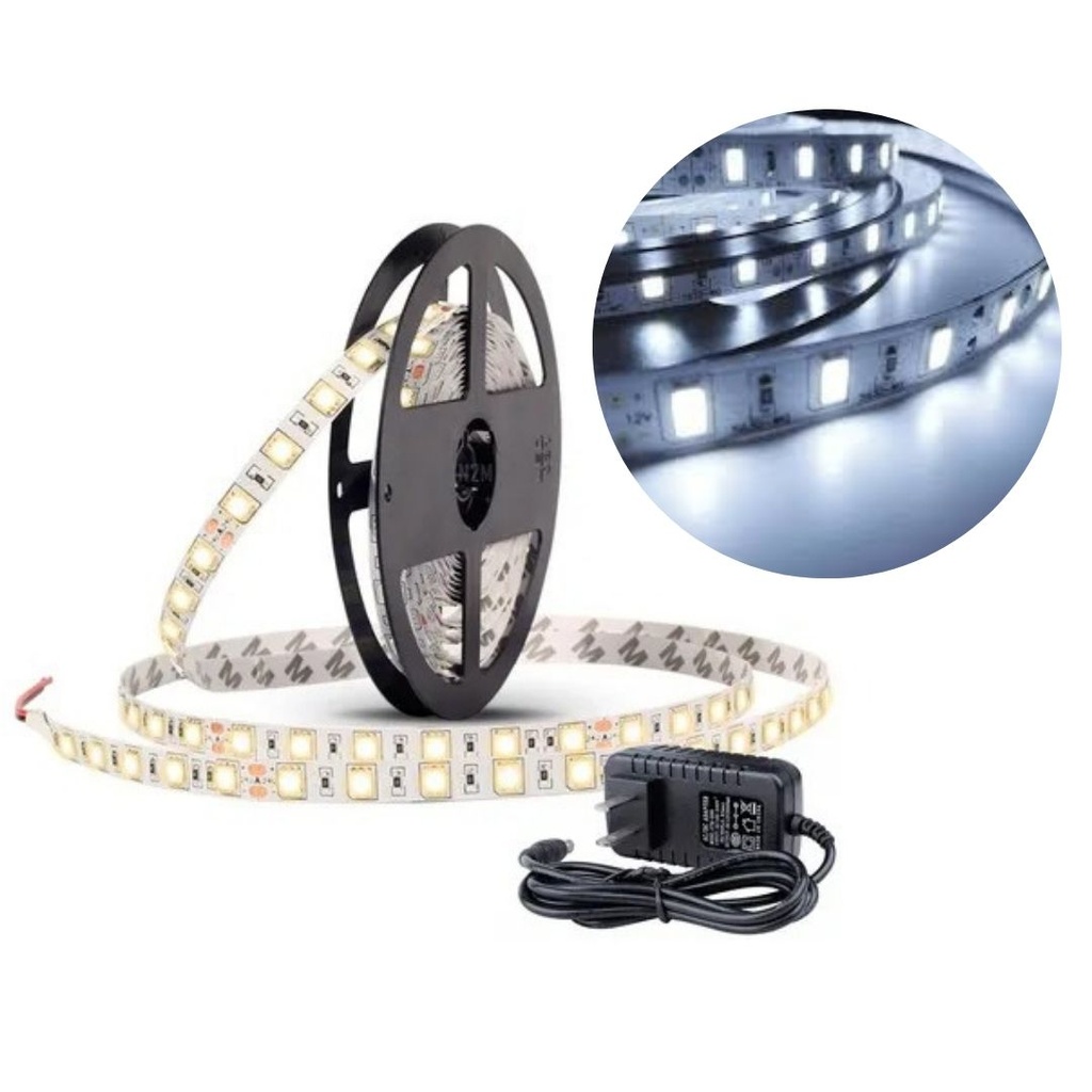 Combo Tira Led Generica 5050 Exterior Frío 5Mts + Fuente Alimentación 12V 2A 