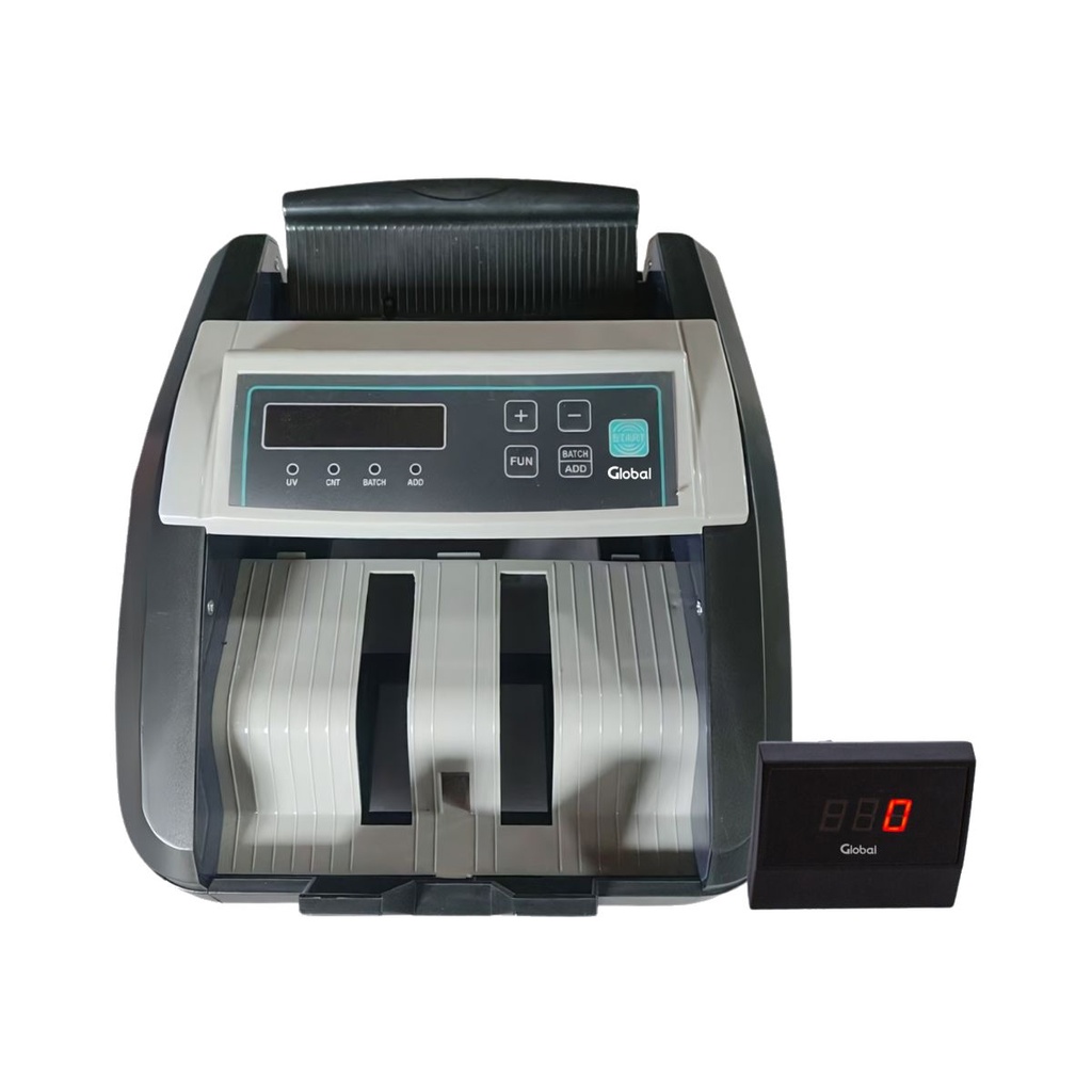 Global Billcounter-4 - Maquina Contadora De Billetes Digital 1000/Min Cap Bandeja 200 Billetes Carga Superior Deteccion Falsos Ir Uv Mg Mt 220V Con Visor Digital Y Accesorios 