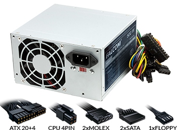 Fuente Falcom 500W +12V 19A 24+4Pines 2Xmolex 2Xsata Cooler 8Cm