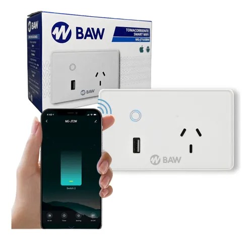 Baw Tomacorriente Simple + Usb Smart Wifi 10A De Pared Mg-Jt1Usbw