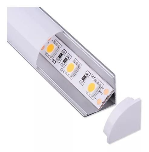 Macroled Perfil Aluminio para tira led mcpe1616102 16x16-10mmx2mt largo 2 mts angulo 45° Difusor Opal Pvc