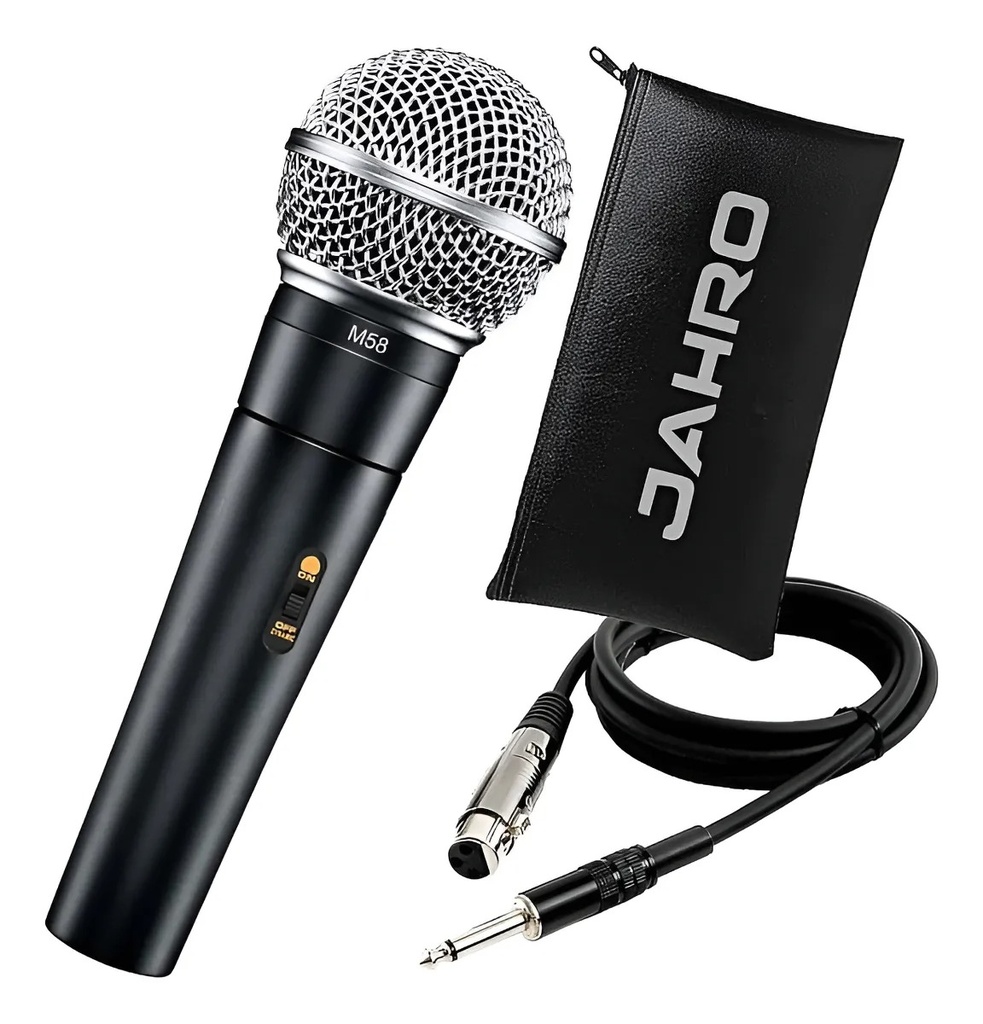 Jahro M-58 Micrófono Dinámico Unidireccional Vocal Profesional + Cable Negro