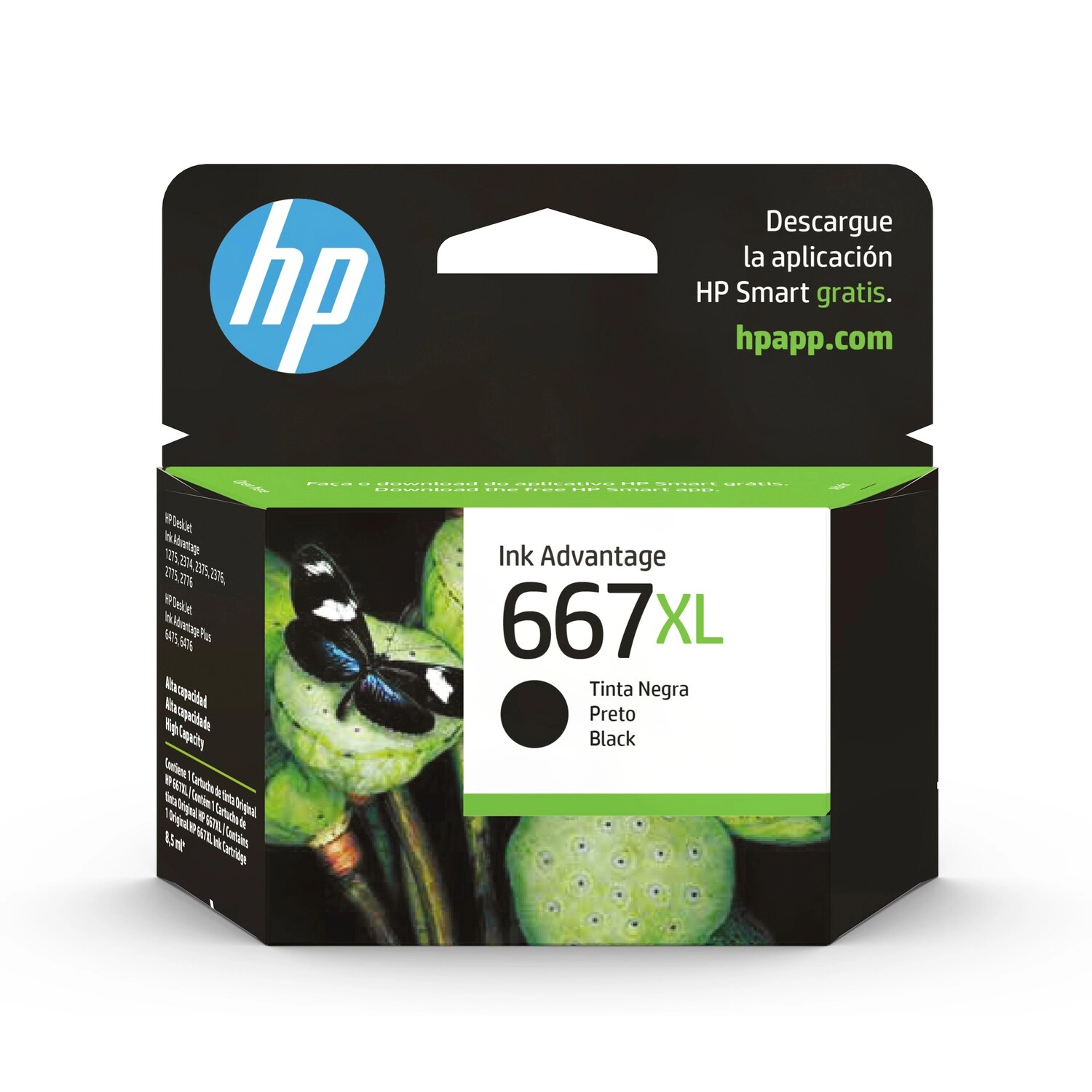 Cartucho De Tinta Hp 667Xl Negra Alto Rendimiento