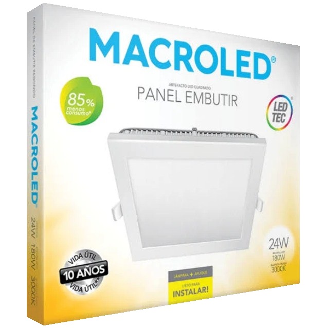 MACROLED PEC24WW - PANEL LED CUADRADO PARA EMBUTIR BLANCO CALIDO 24W POTENTE 2040LM 120° 29x2CM