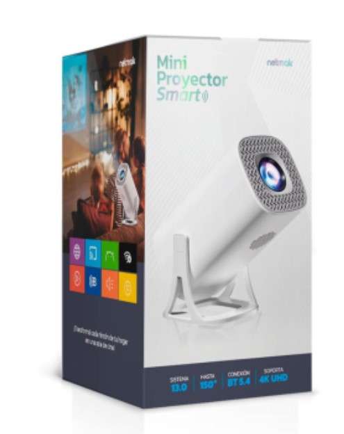 Netmak Nm-Pr400 Proyector Smart Android 13 Wifi Bluetooth 200  Ansi Lumens 4K Fhd Apps Netflix Disney Y Mas
