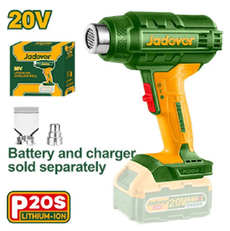 Jadever Pistola De Calor Inalámbrica Con Boquillas 20V 300/550° 100-200L/M (No Incluye Batería Y Cargador) - Jdkh1501