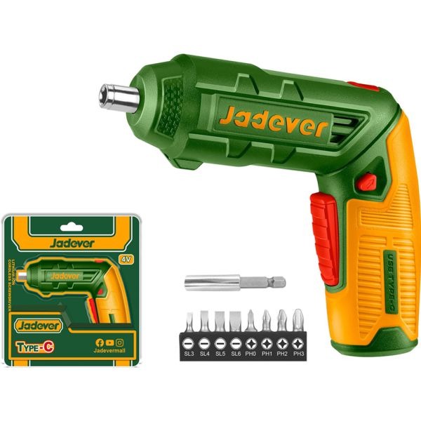 Jadever Set Destornillador Inalámbrico + Puntas 4V Con Luz Recargable Usb C 240 Rpm - Jdcv4415 