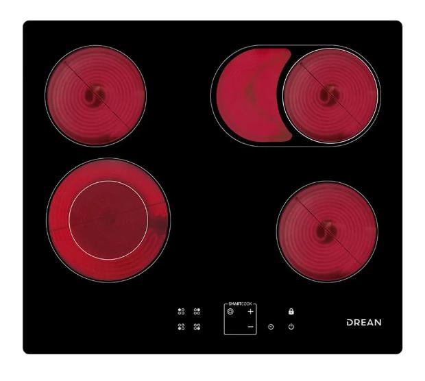 Anafe Electrico Drean Aedr60Cnv Vitroceramico 60Cm 4 Hornallas Negro