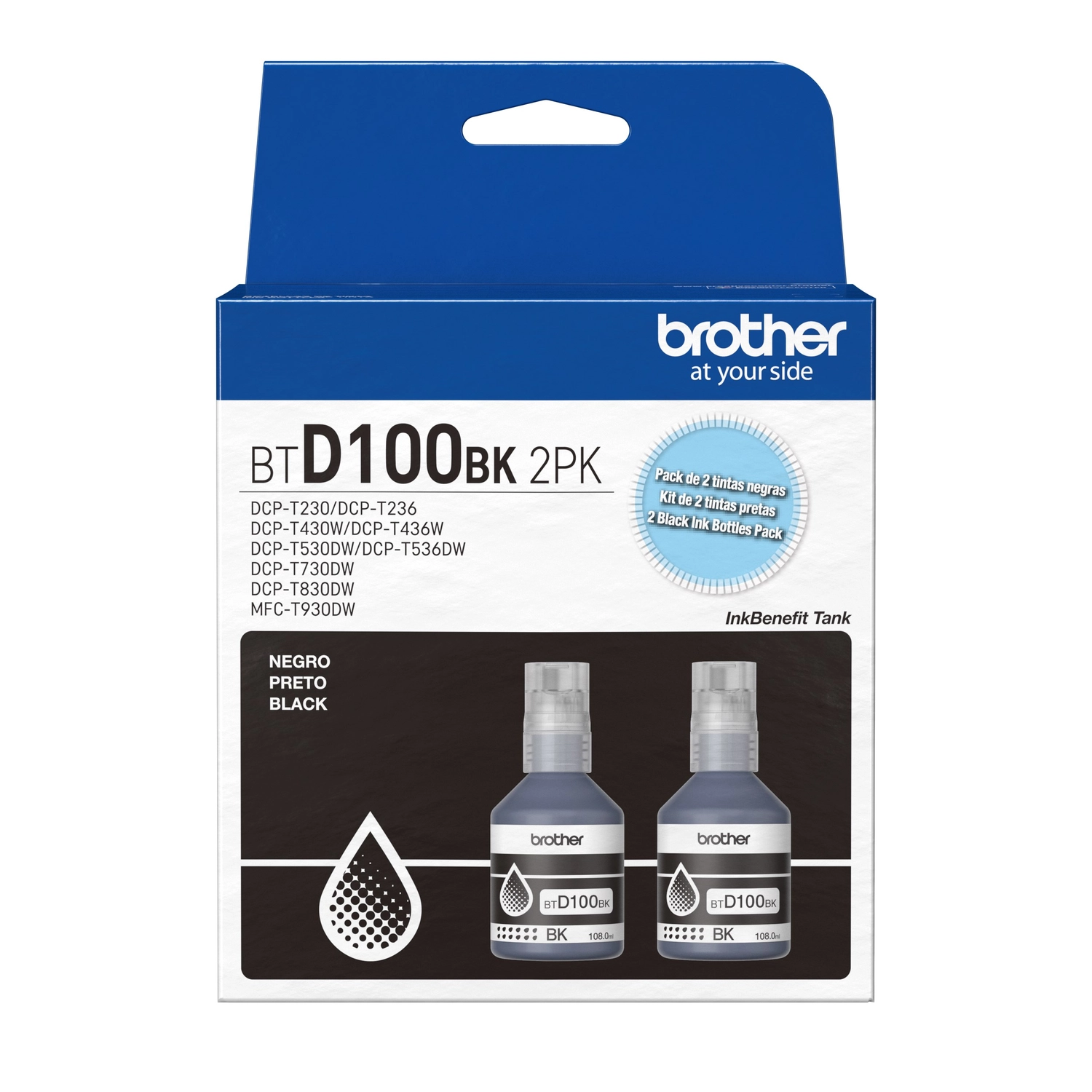 Botella De Tinta Brother Btd100 Negra Pack De 2
