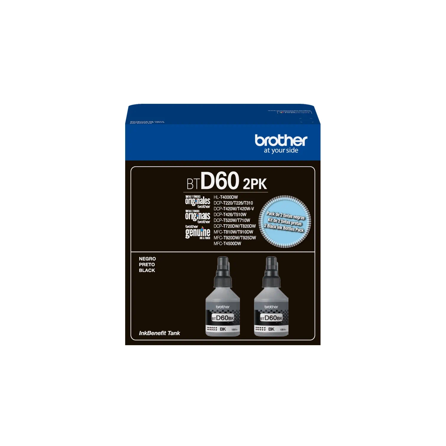 Botella De Tinta Brother Btd60 Negra Pack De 2