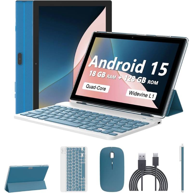 Tablet Iweggo 10”Android 15- Hasta 18Gb Ram (6 Gb Ram Expandibles ) 128Gb Tecladofunda Mouse Blue (X003X1Eojr)