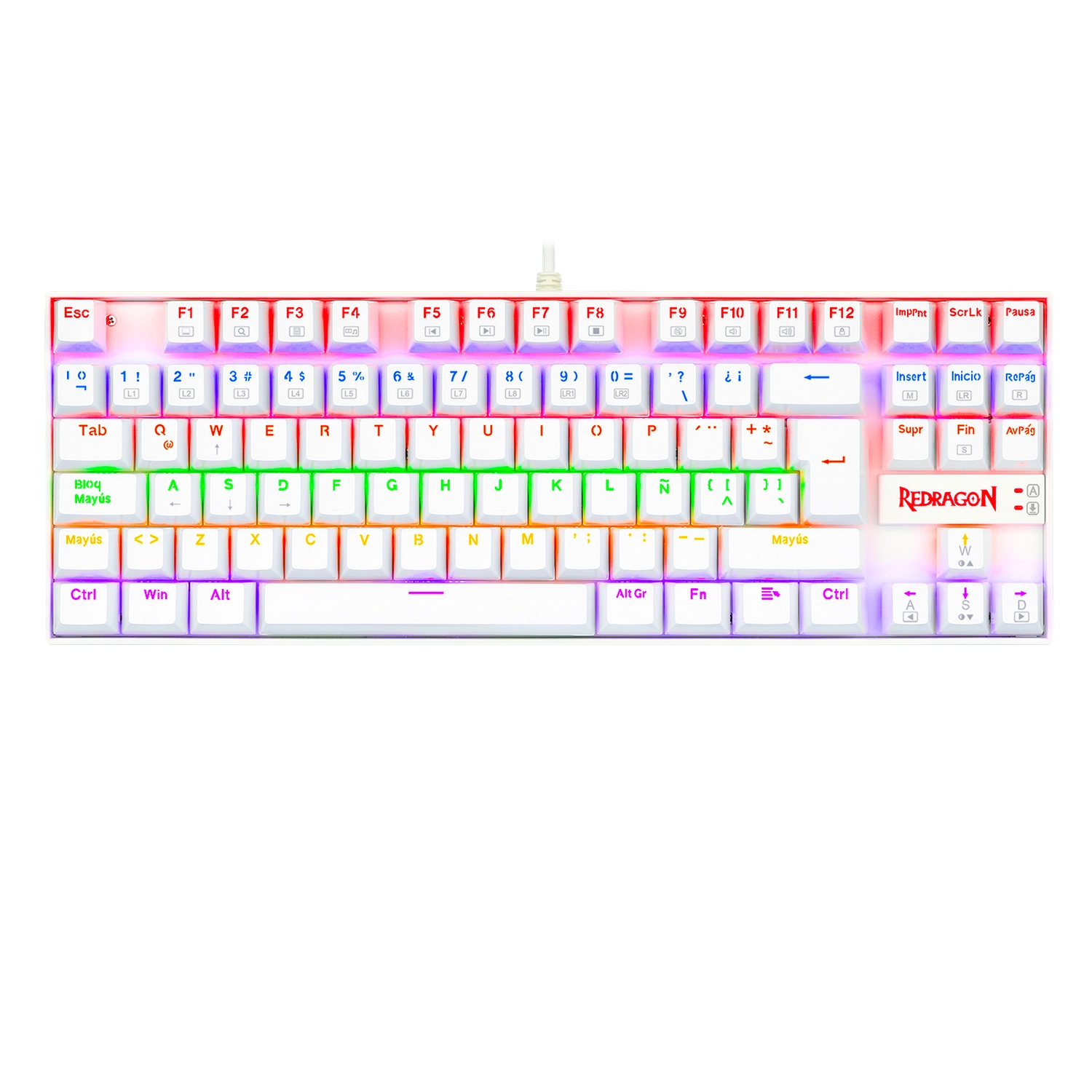Teclado Redragon Kumara 2 K552 Rainbow Blanco